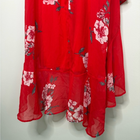 Love in Bloom Red Floral Print Off-the-Shoulder High-Low Dress - Picture 9 of 10